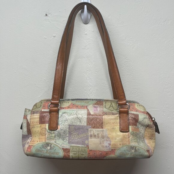 Vintage Fossil Leather Purse Bag Shoulder Travel Map Postcard Paris 1954 - Picture 2 of 16